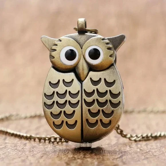Owl Watch Pendant NEW Bronze Metal Pocket Watch Necklace - Picture 5 of 13